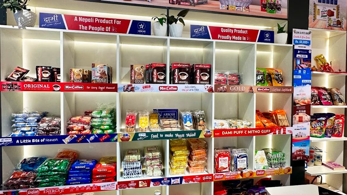 Arksh Food Lazimpat | Dami Snacks, MacCoffee, Didian Biscuits, Tafeli Chocolates